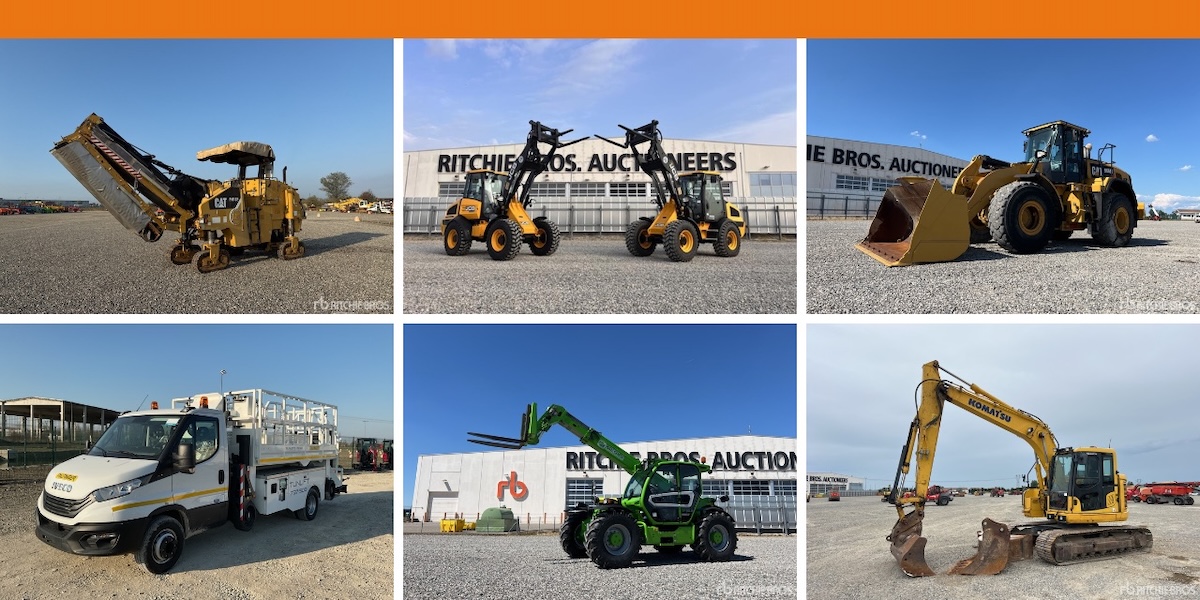 Alcuni dei mezzi all'asta i prossimi 2 e 3 ottobre esposti sul piazzale della sedi di Caorso di Ritchie Bros. Italia